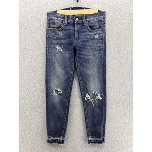 POLO Ralph Lauren Blue Denim Jeans Distressed Size 26 Tompkins Skinny Crop